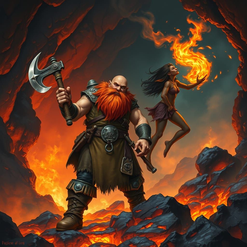 Dwarf Warrior Unites with Tiefling Sorceress in Fiery Elemen...