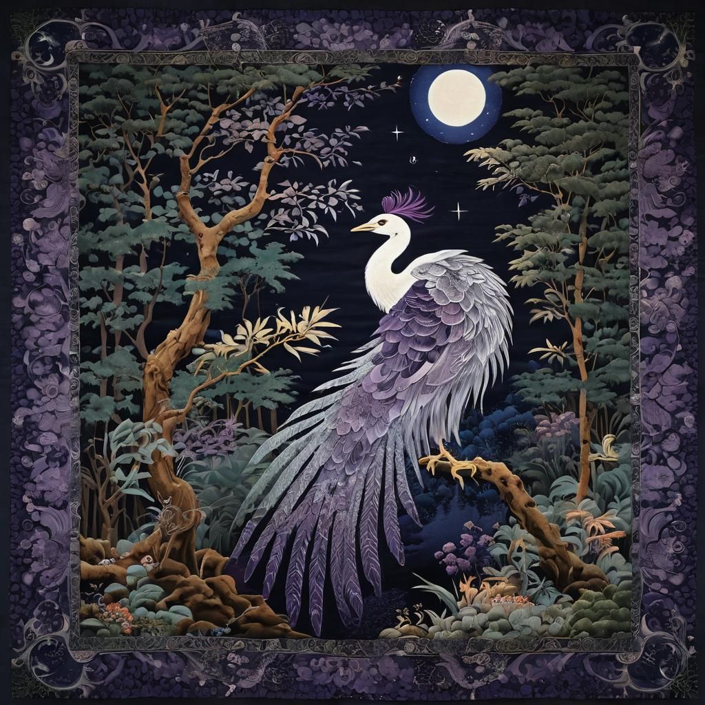 Japanese Beauty Tapestry Under Purple Moon