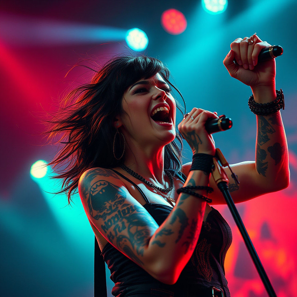 Rock Singer's Aggressive Performance: Detailed Matte Paintin...