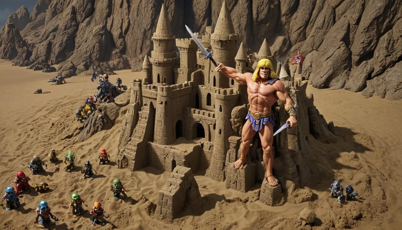 Toys Defend Sand Castle Grayskull: Hyperrealistic Digital Ar...