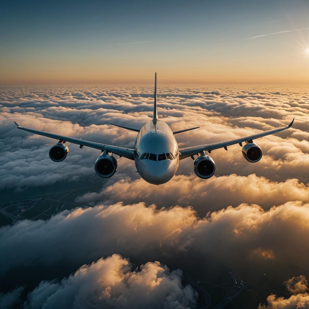 Airbus320 Airplane at Sunrise with Dramatic Shadows