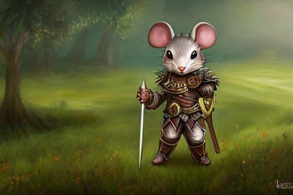 Mouse Knight Overlooking Lush Valley, Whimsical Art