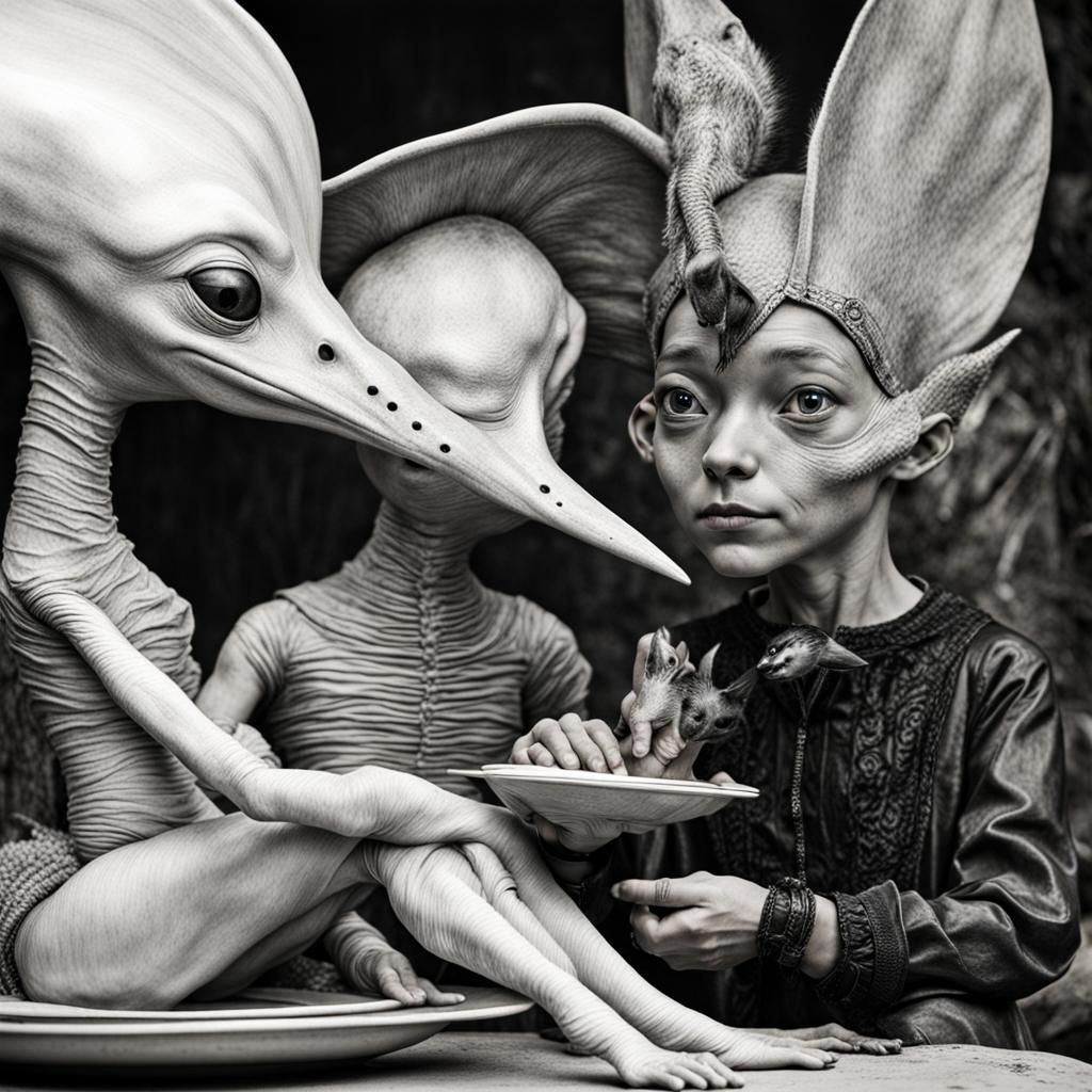 Surreal Alien Restaurant Celebration in Hyperreal Style