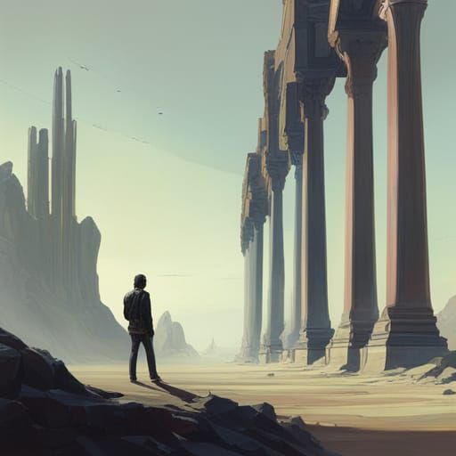 Colossal Ruins in Rocky Desert Concept Art