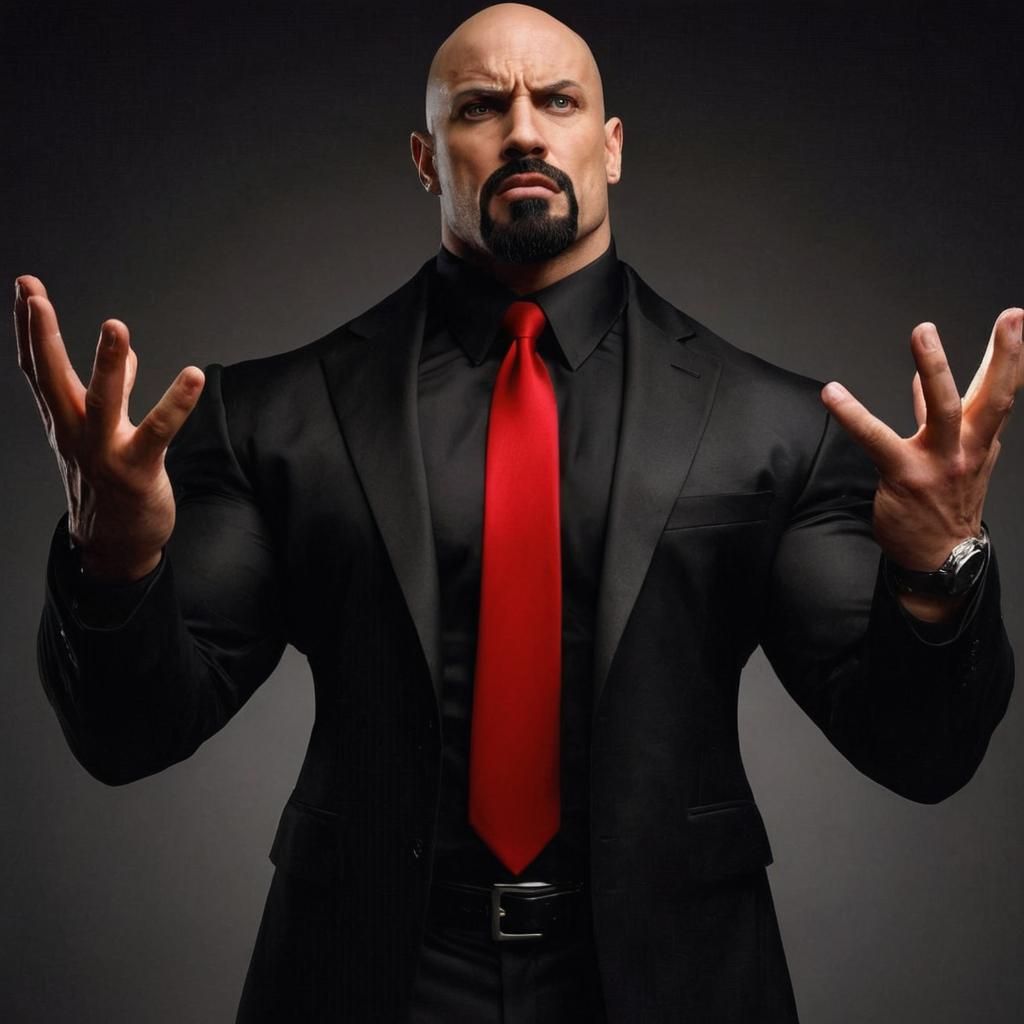 Confused Bald Man in Suit Raises Hands