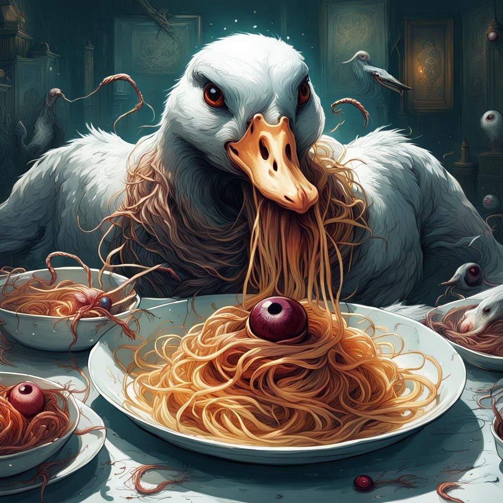 Goose Eats Eyeball Spaghetti: Dark Fairytale Art