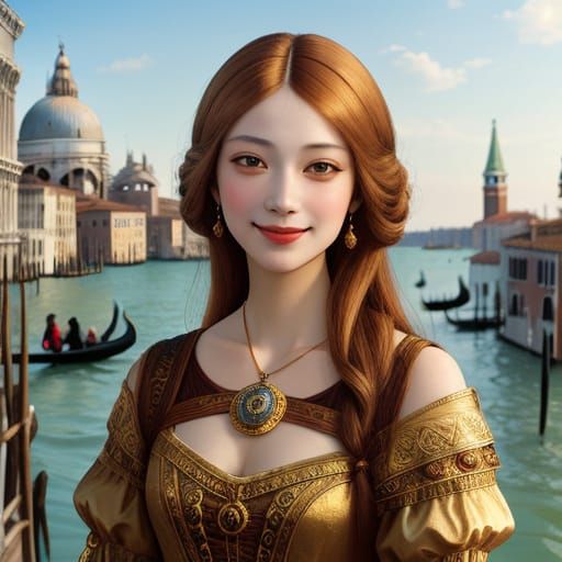 Renaissance Woman with Venice, Leonardo DaVinci Style