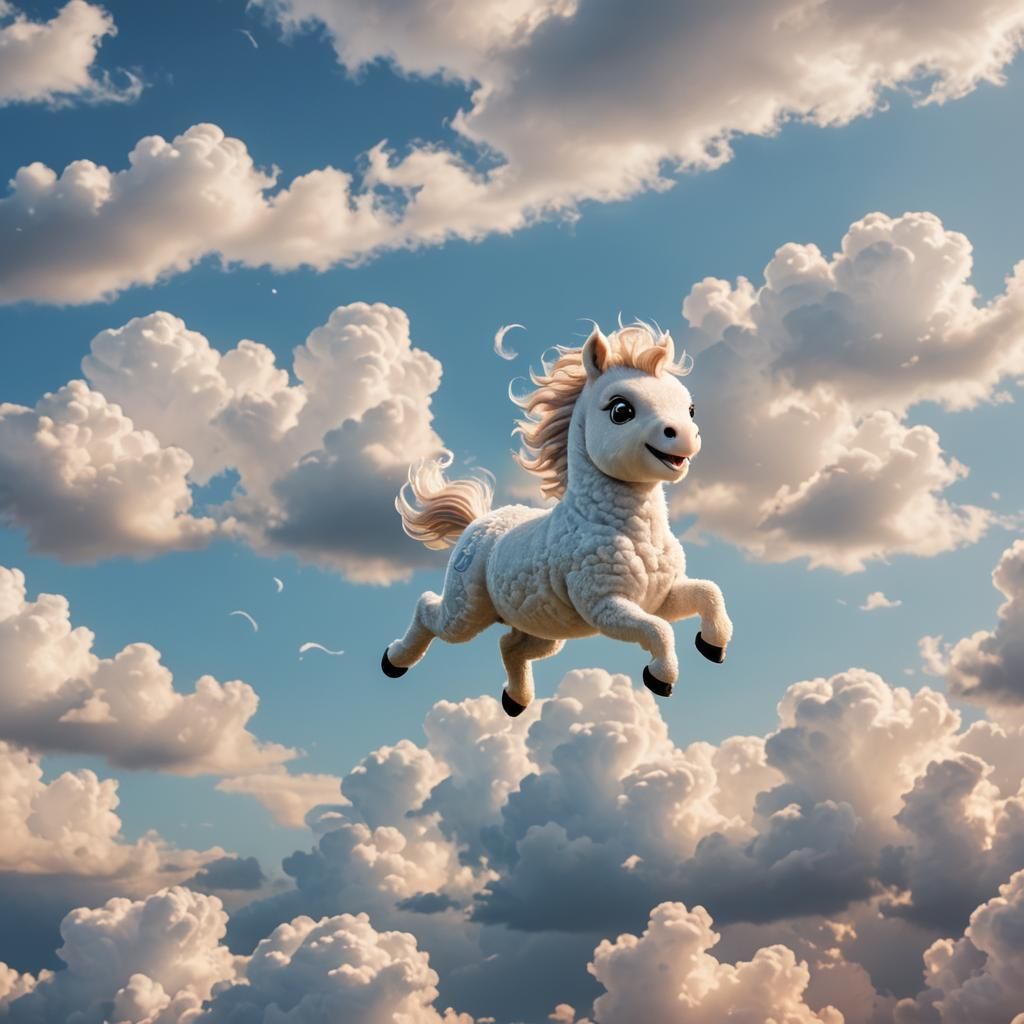 Whimsical Cloud Creature in Gentle Flight