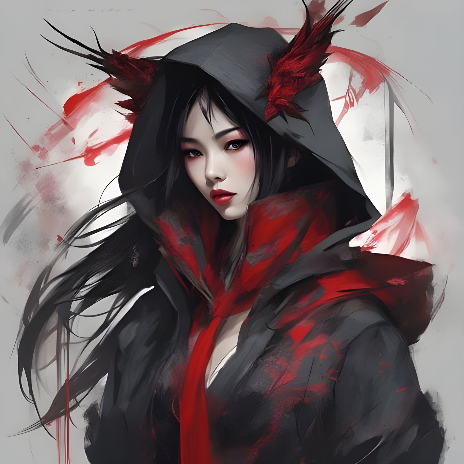 Gothic Asian Girl Portrait in Royo Style