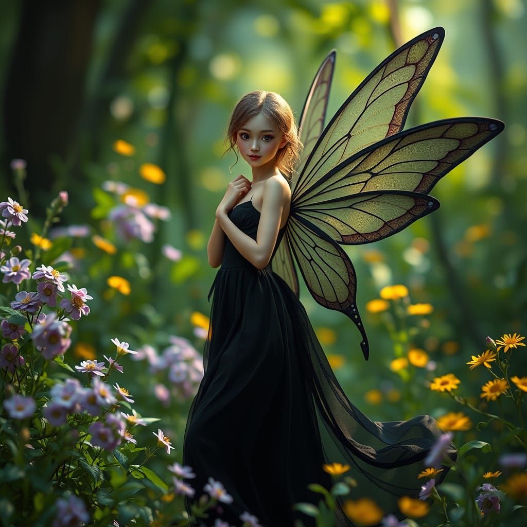 Ethereal Gothic Fairy in a Vibrant Forest