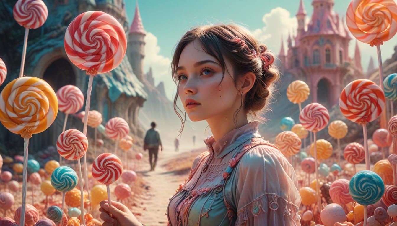 Fantasy Candy Land Wanderer in Whimsical Filigree Style