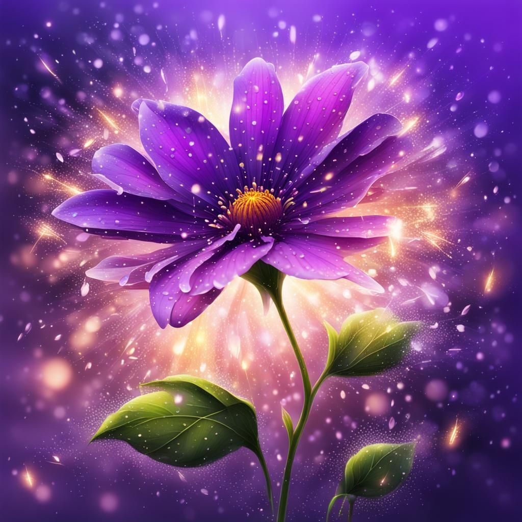 Enchanted Purple Flower Blooms in Magic Light