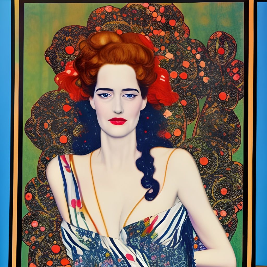 Iridescent Portrait with Poppies in Collage Style