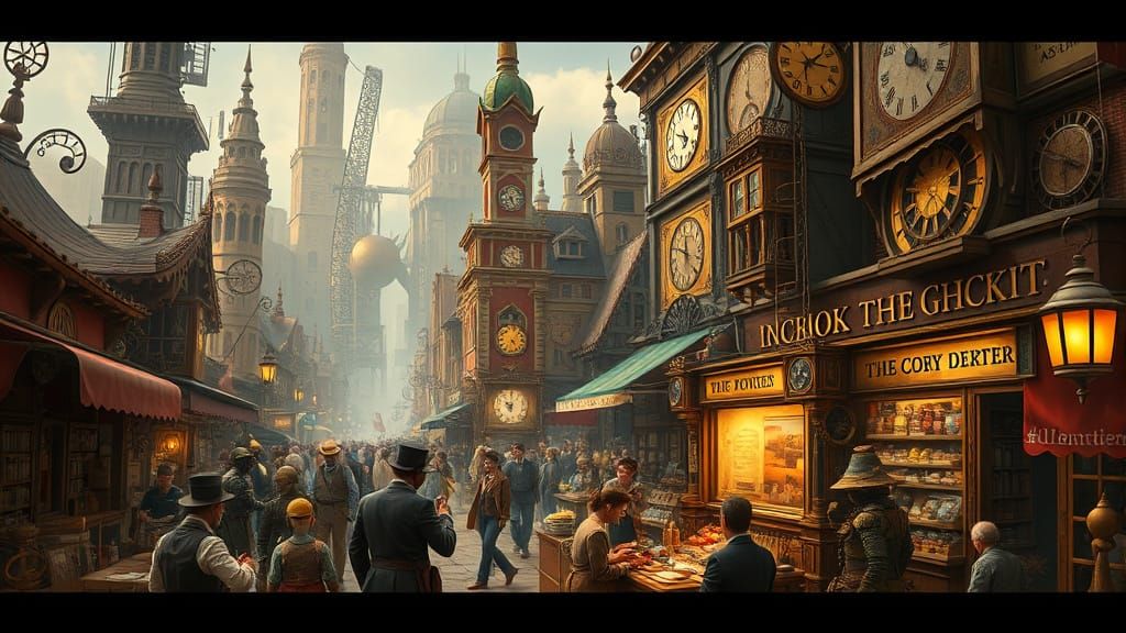 Steampunk Marketplace with Clockwork Automatons