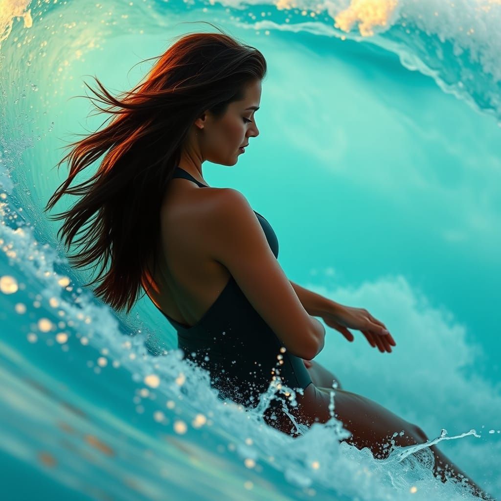 Stunning Wetsuit-clad Surfer in Turquoise Wave, Shot on 35mm...