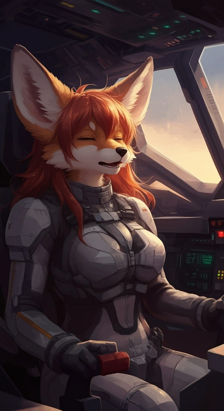 Cinematic Fennec Fox Pilot in Mecha Cockpit