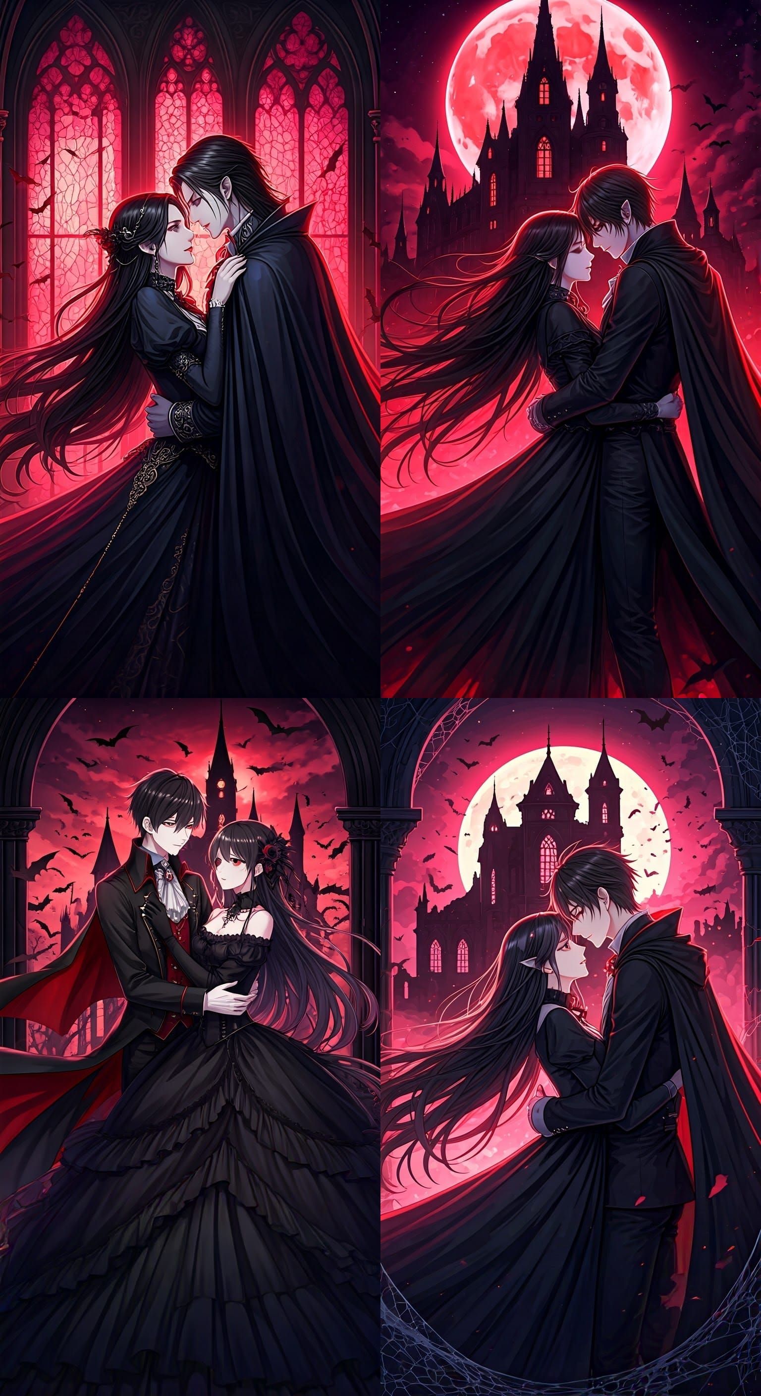 Vampire Couple in Dark Fantasy Japanese Anime Style