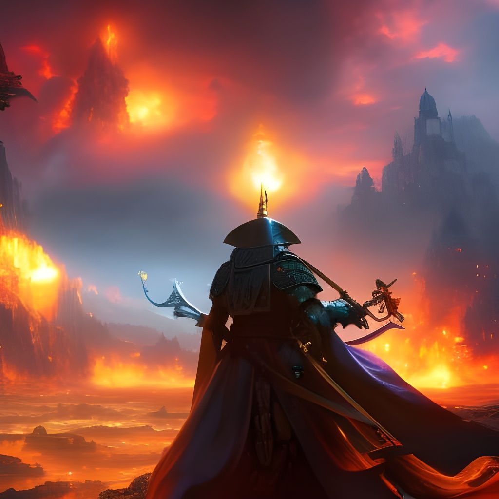 Rainbow Flame Pirate Warrior in Dark Fantasy Style