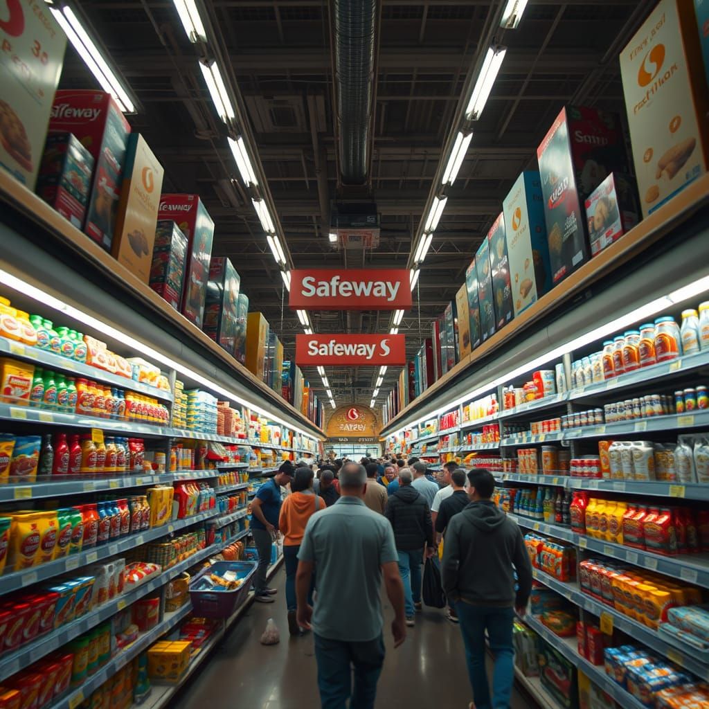 First Person View of a Bustling Safeway Supermarket