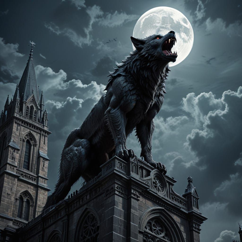 Werewolf Howling at Moon in Dark Fantasy Style