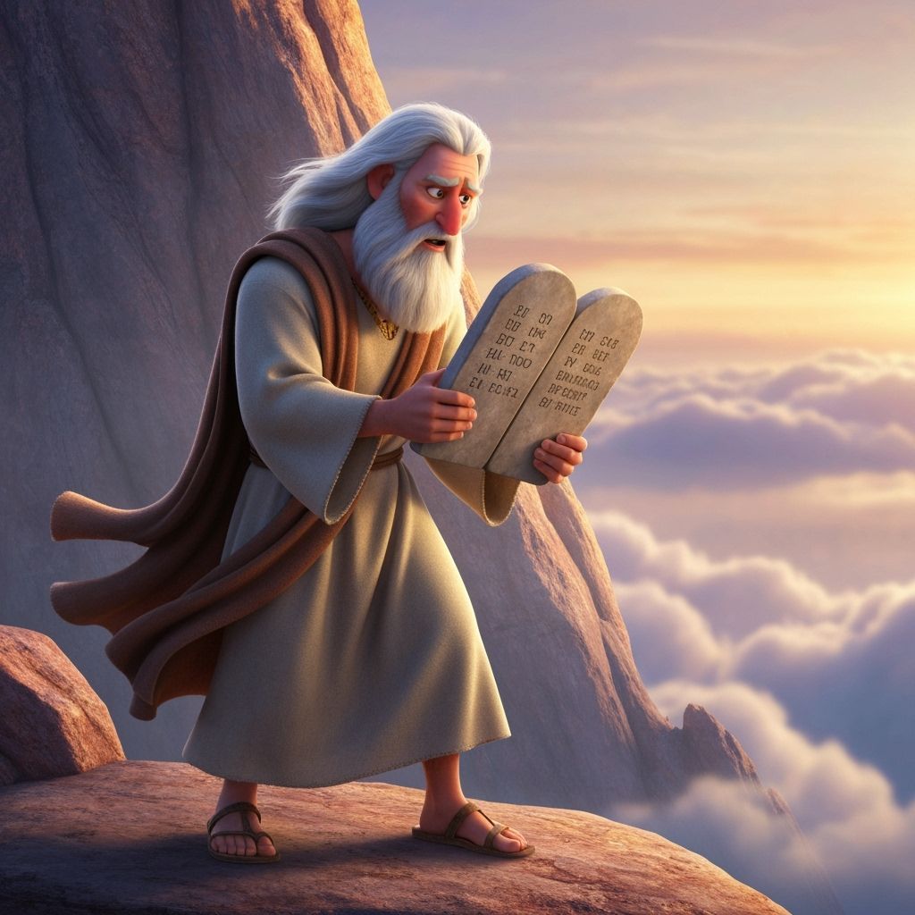 Moses Writes Commandments: Pixar-Style Digital Art