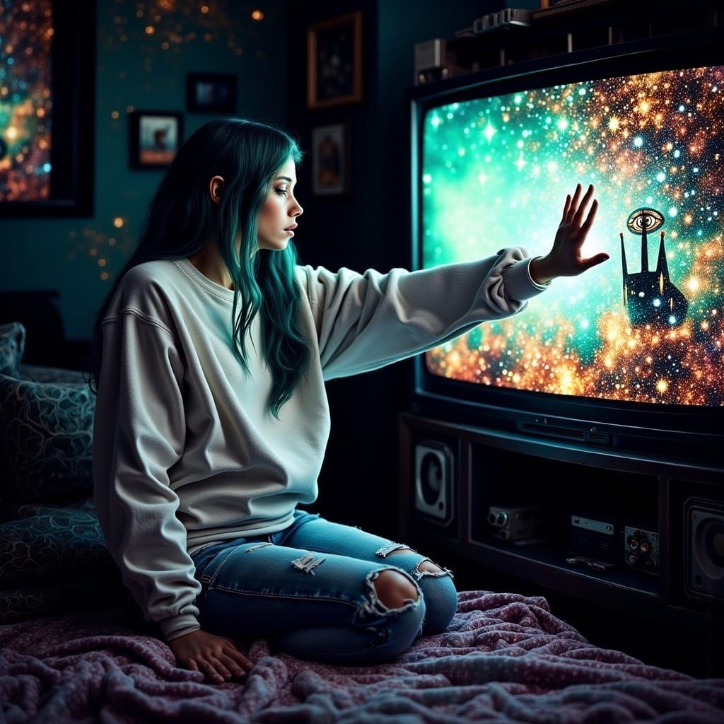 Young Woman Lost in TV Hypnosis