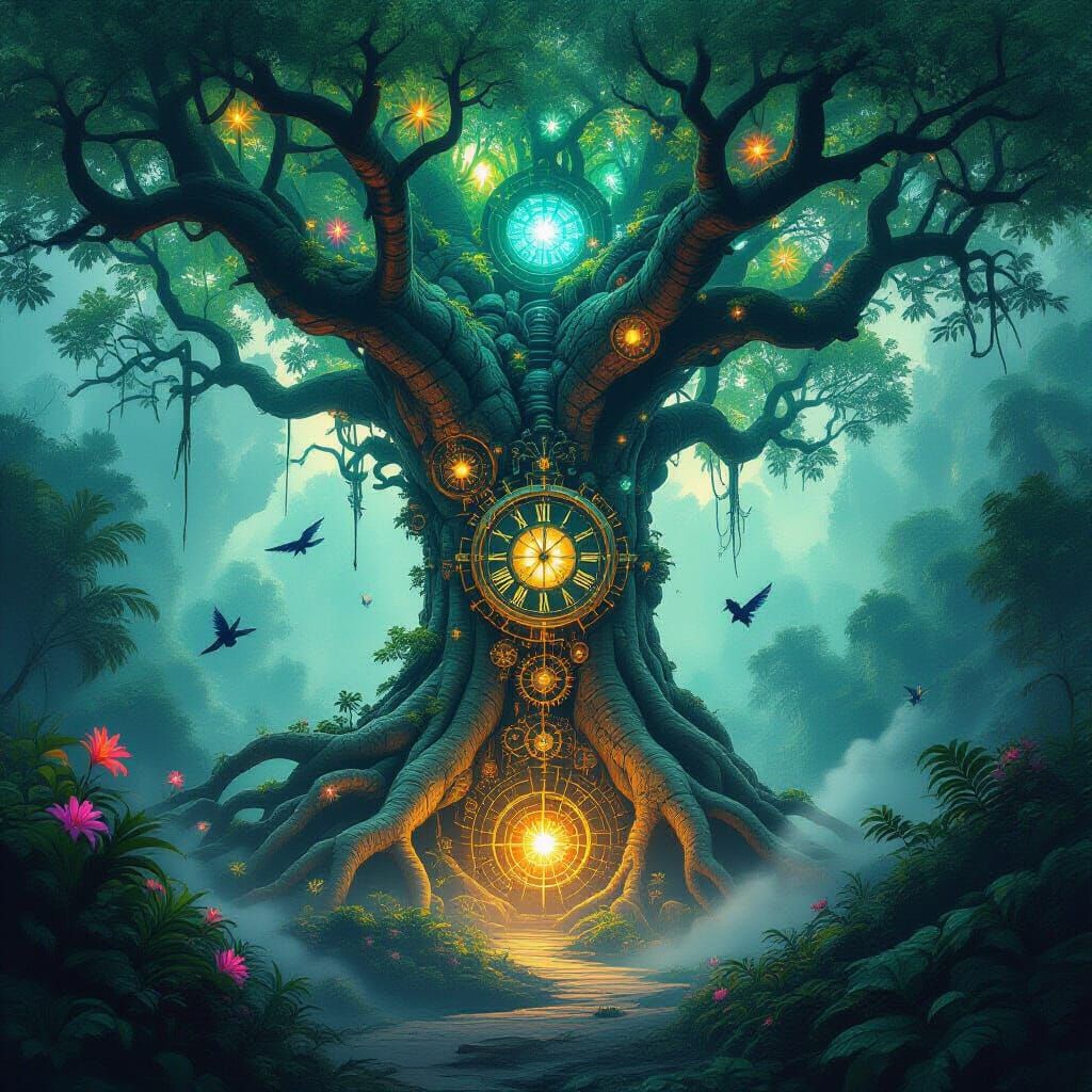 Ancient Clockwork Tree in Alien Jungle Concept Art