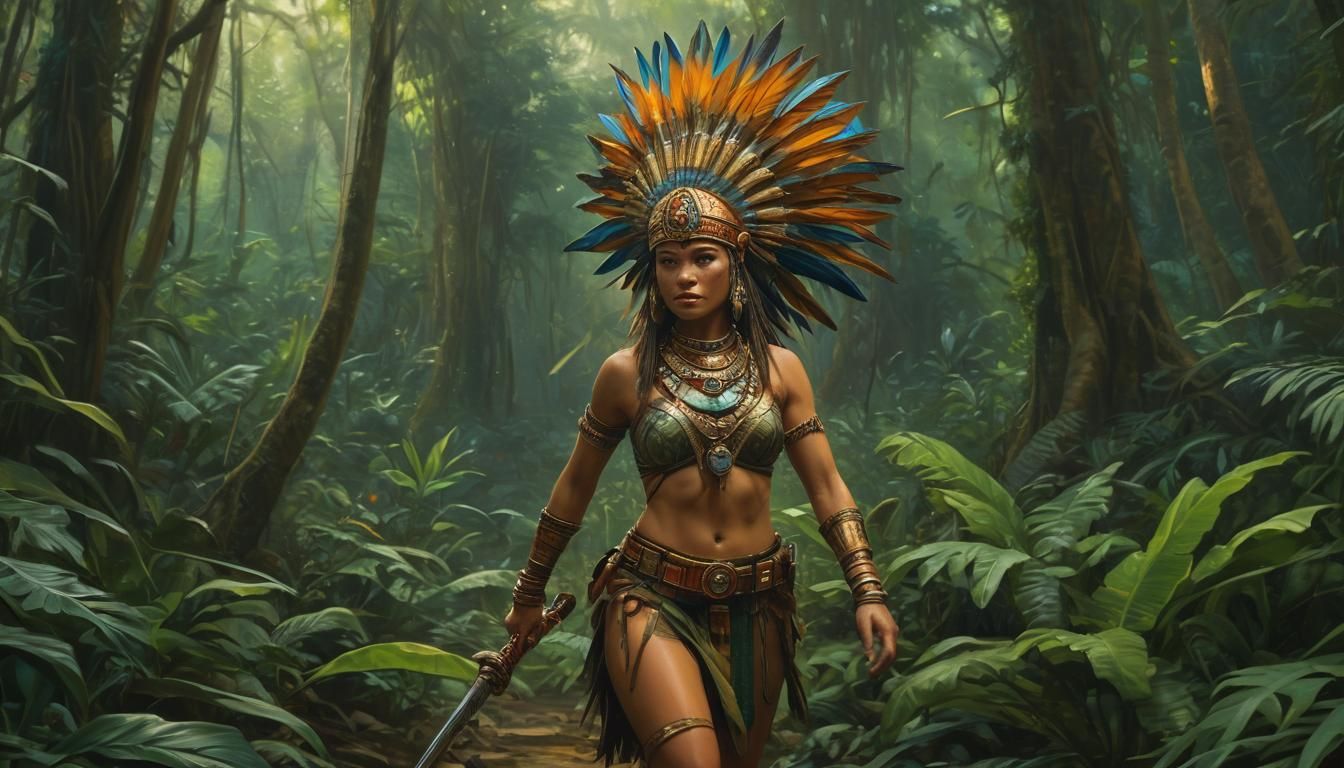 Zas Aita Warrior in Jungle, Oil Painting