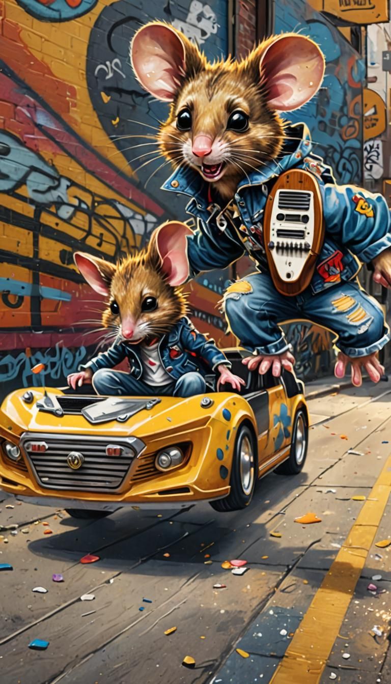 Rock'n'Roll Mouse Guitarist in Street Art Style