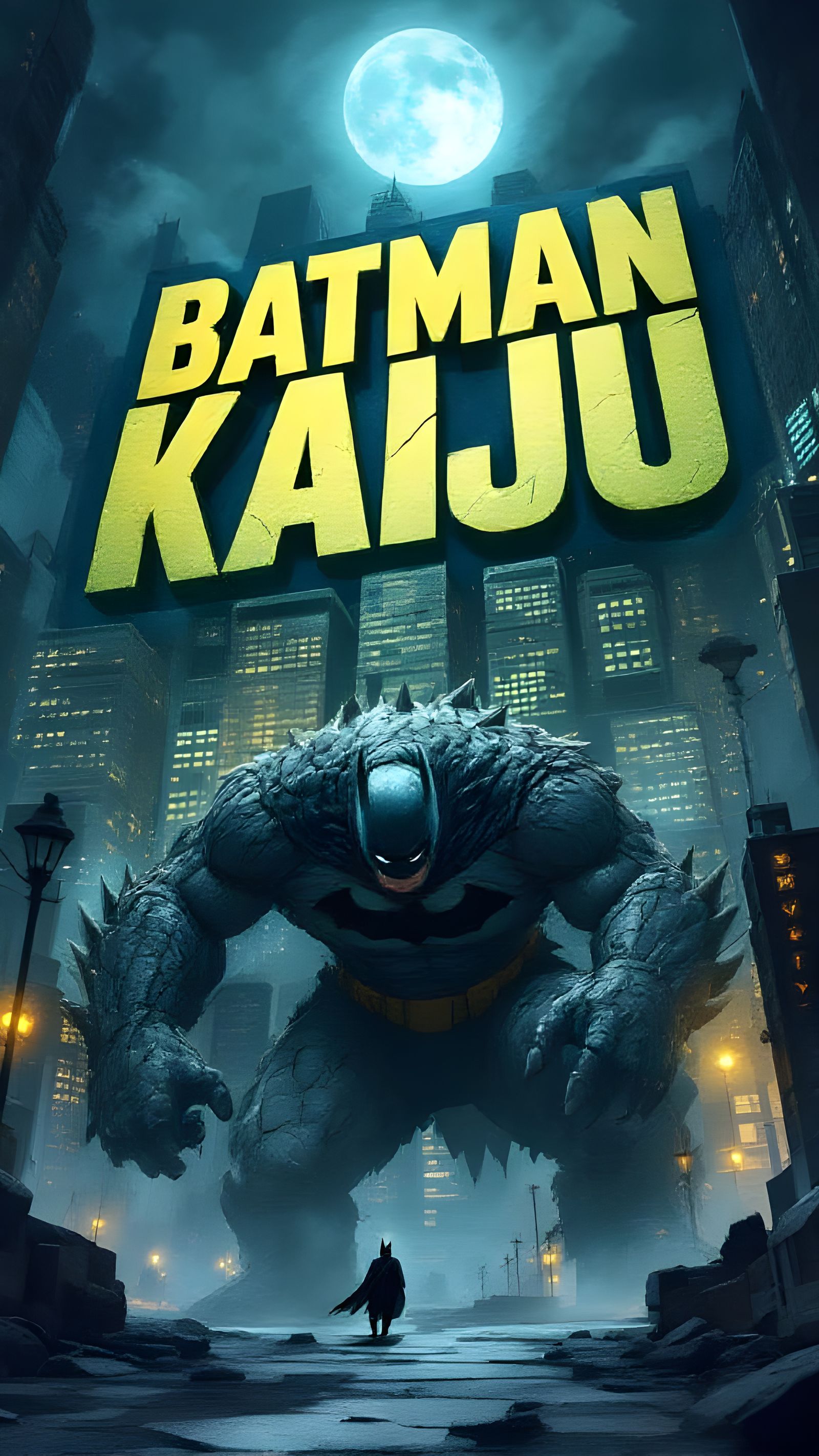 Dark Batman Kaiju Rises in a Retro City