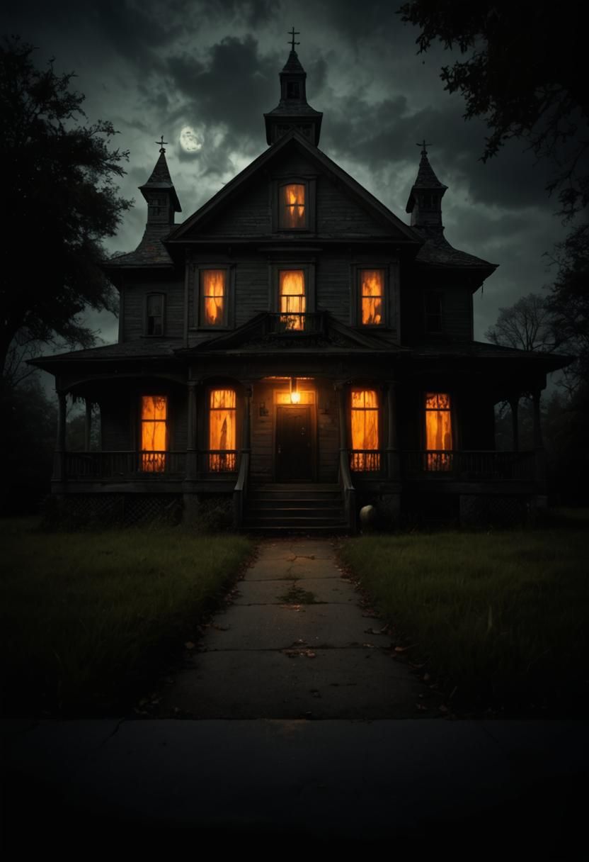 Creepy Haunted House in the Night