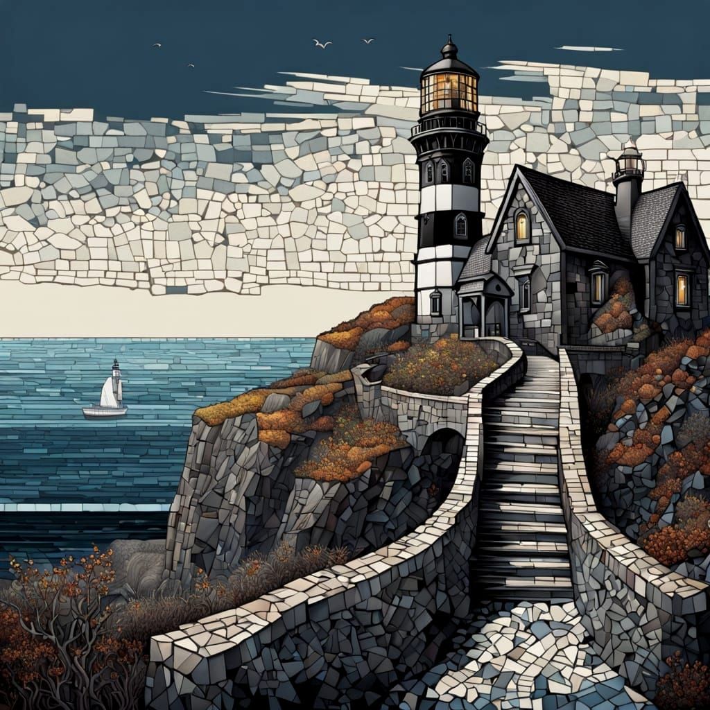 Gothic Lighthouse Mosaic with Ornate Details