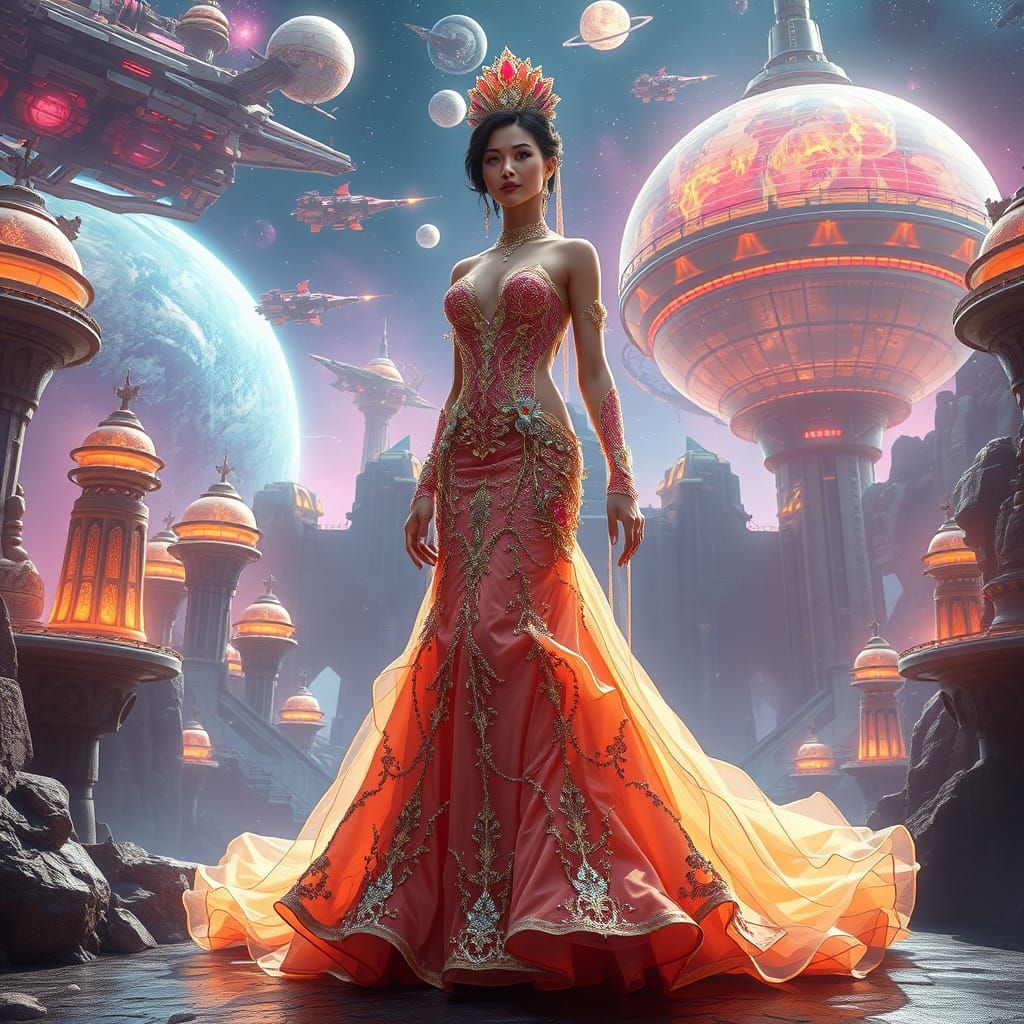 Luxurious Gown in Cosmic Fantasy World