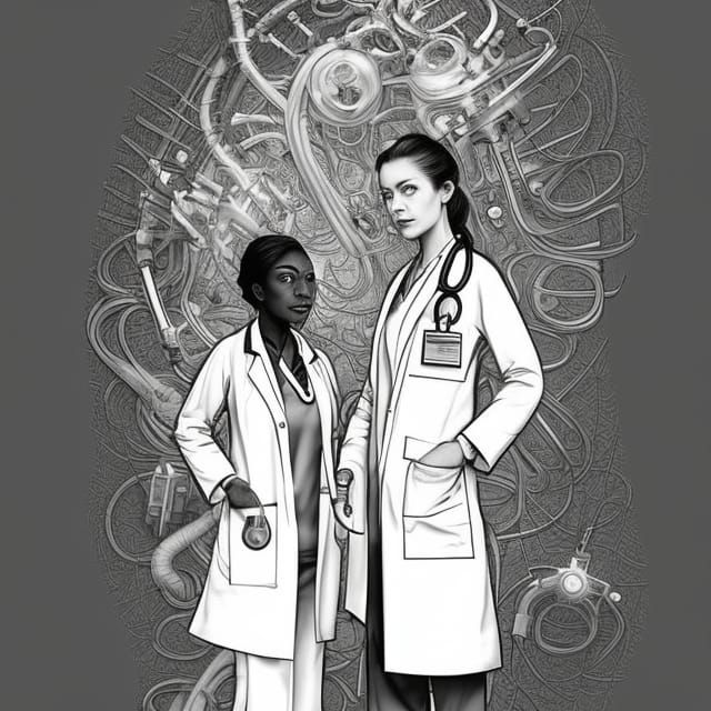 Woman Doctor in Black and White Digital Art