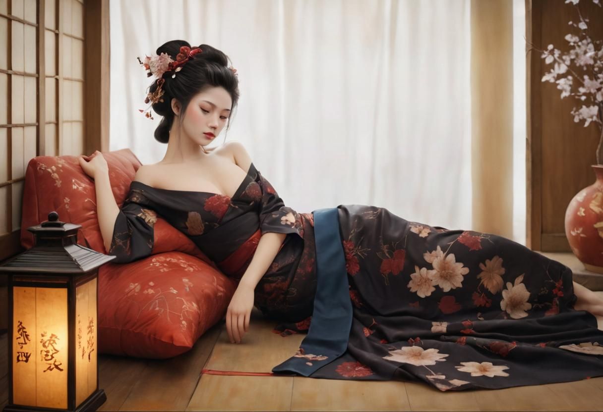 Sleeping Geisha in Serene Japanese Room