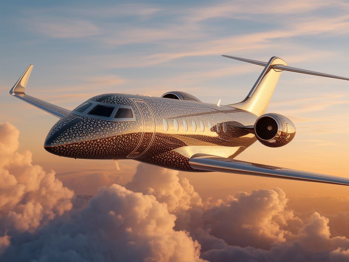 Luxury Gold and Diamond Jet at Sunset