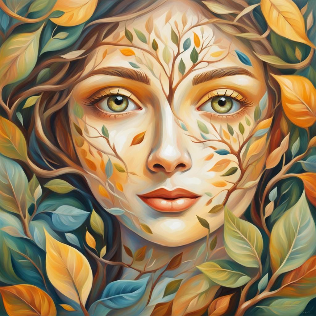 Whimsical Portrait in Earthy Tones, Intricately Detailed and...