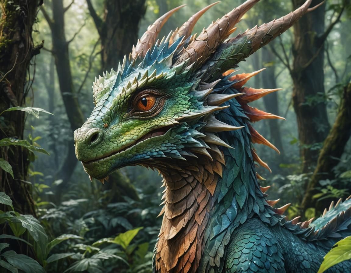 Garden Dragon Portrait in Watercolor Style