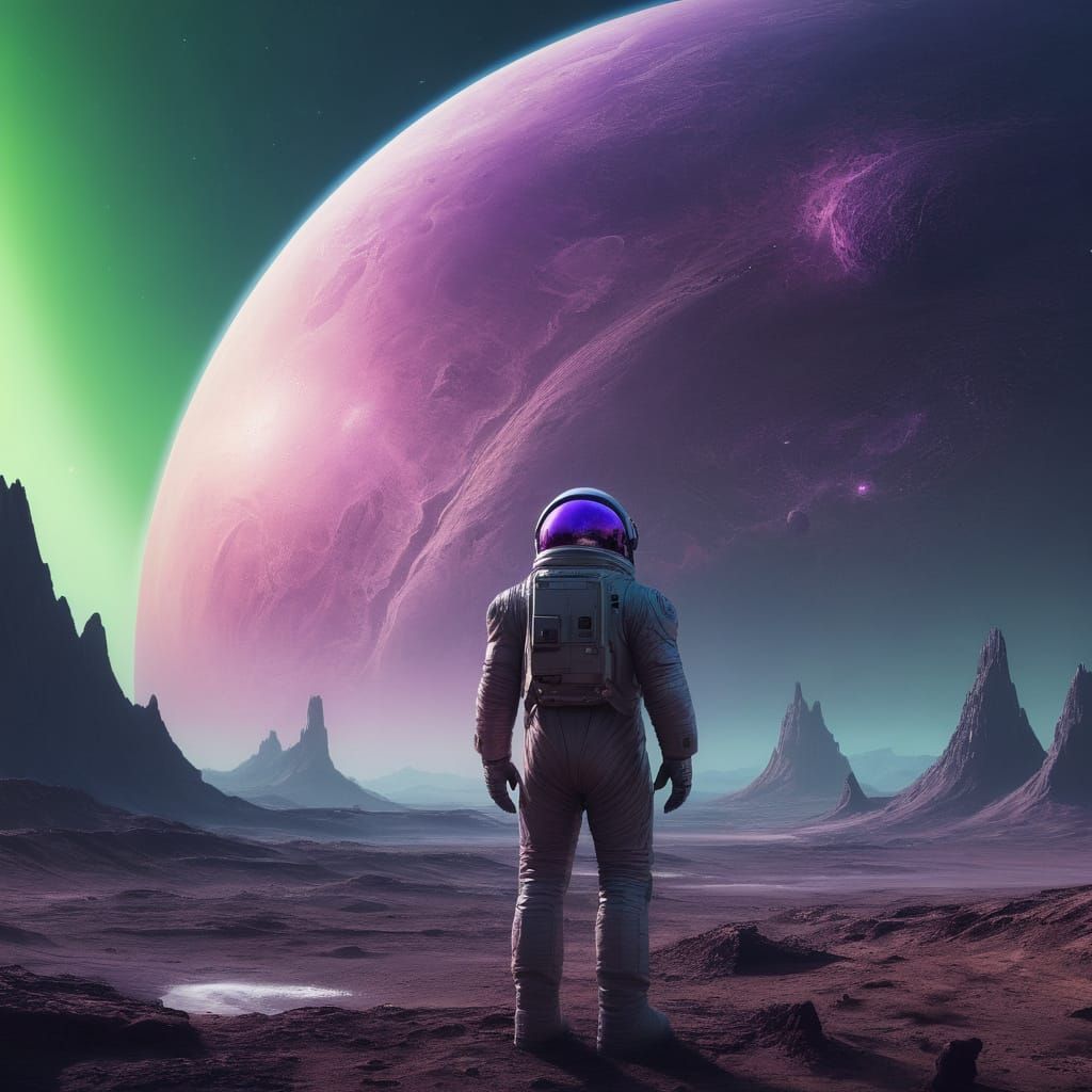 Astronaut on Alien Planet, Sci-Fi Concept Art