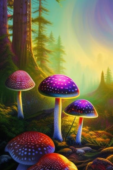 Glowing Mushrooms in Backlit Fantasy Wilderness