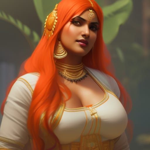 Detailed Portrait of Curvy Indian Woman in Digital Art Style