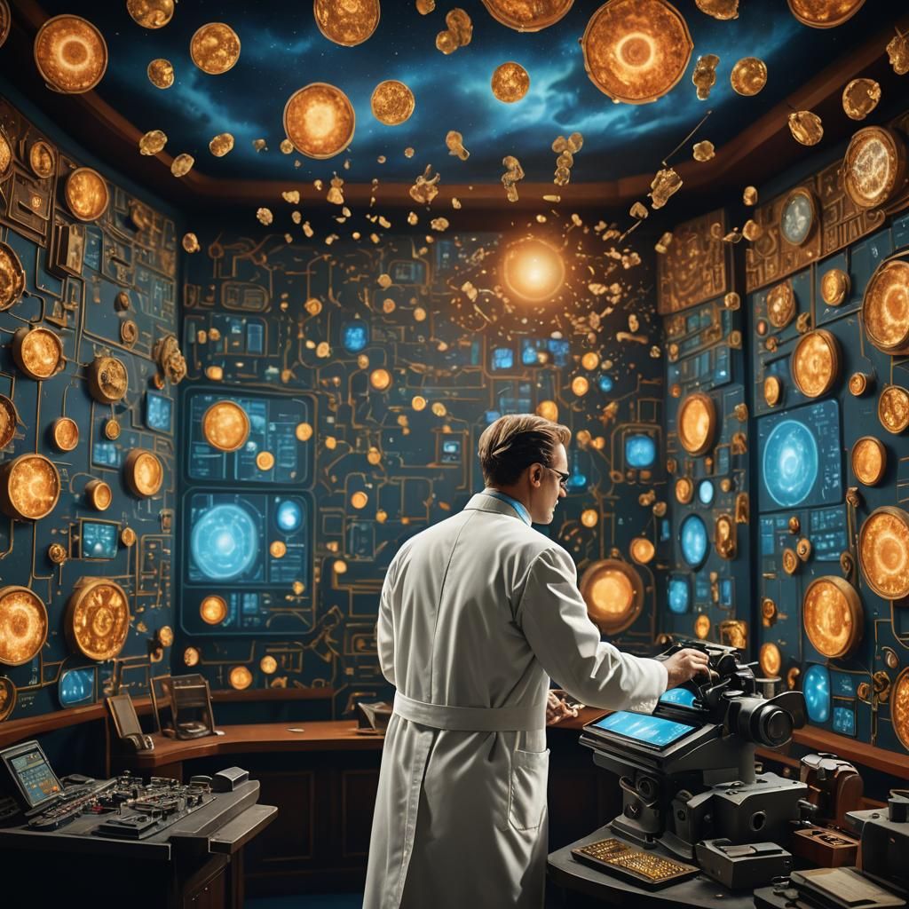 Lab Technician Projecting Toxoplasma Gondii in Art Deco Thea...