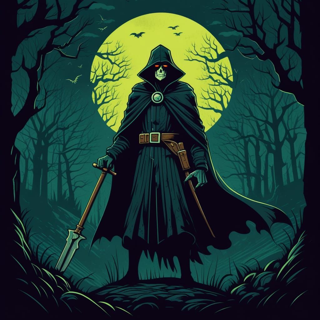 Grimdark Fantasy World in Retro Illustration Style