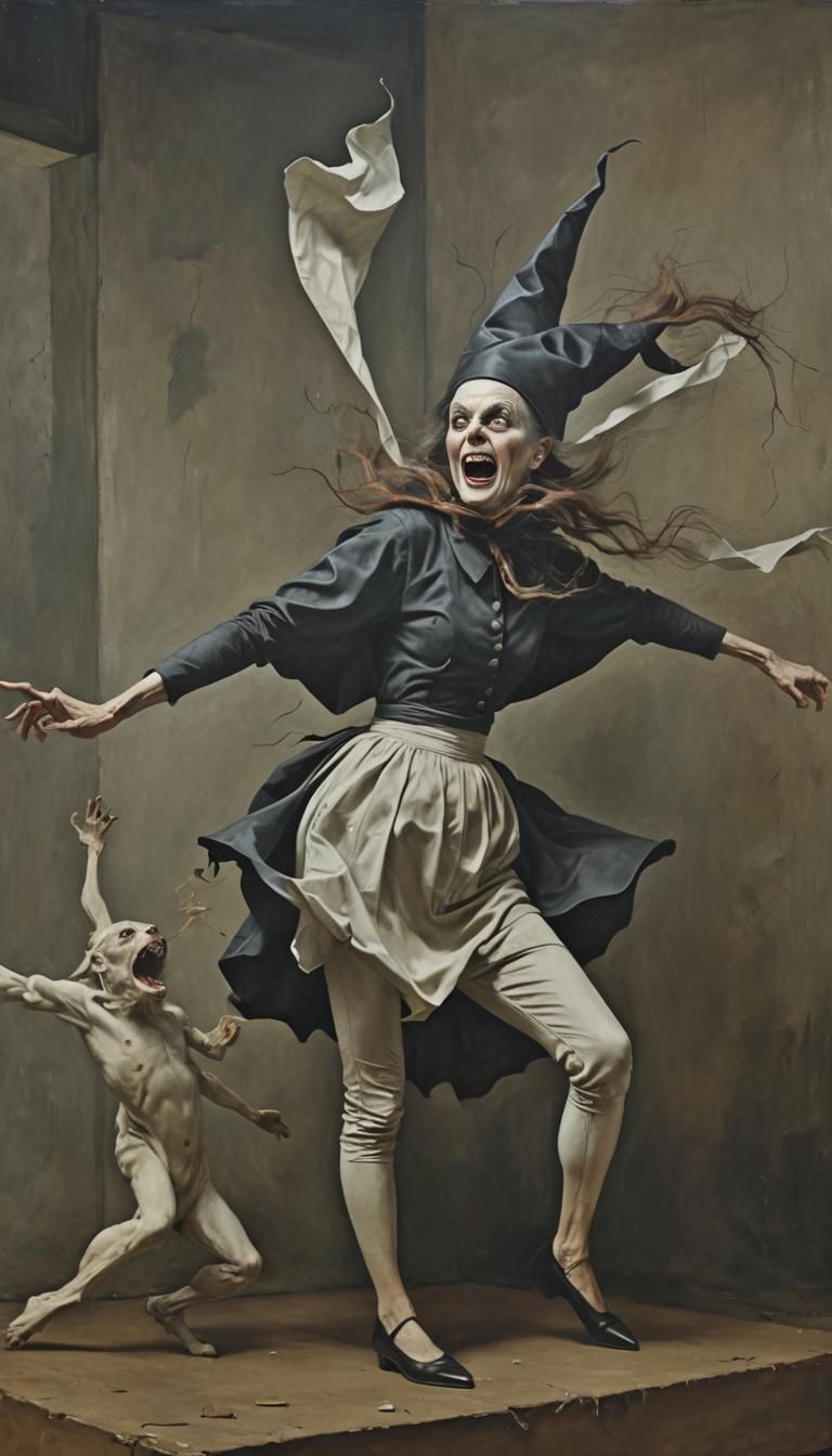 Furious Dance of an Old Witch in Gothic Surrealism