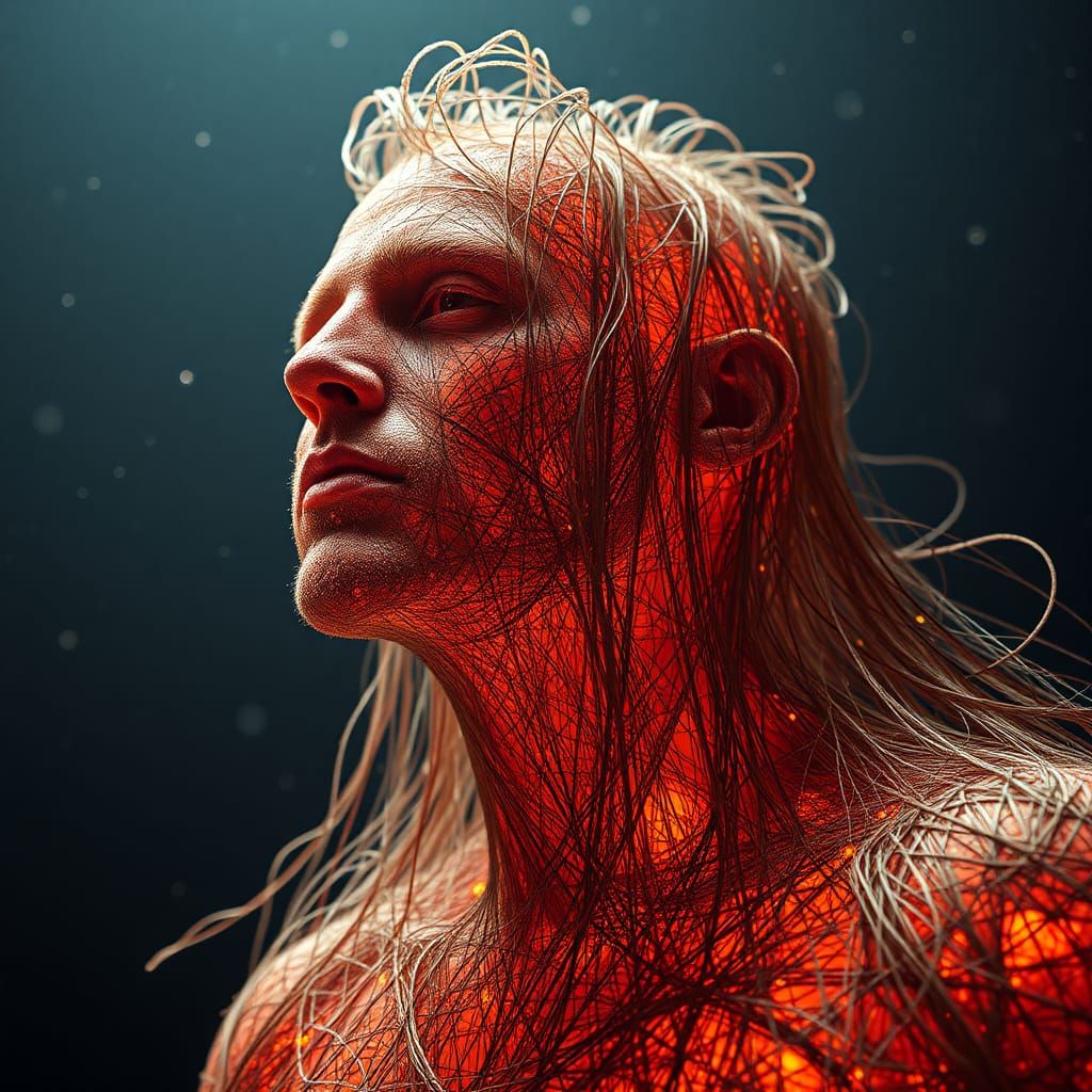 String Art Male Figure with Glowing Viscera