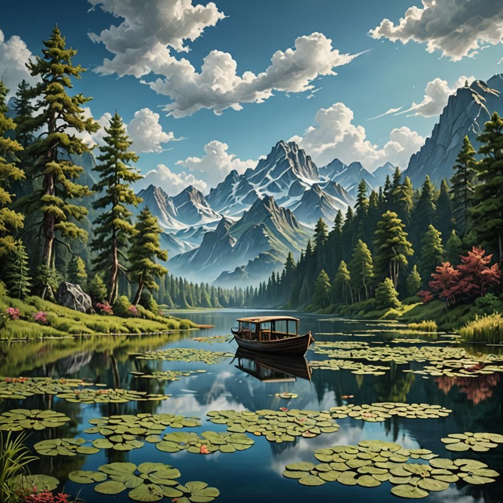 Boat on Lake: German Romantic Landscape