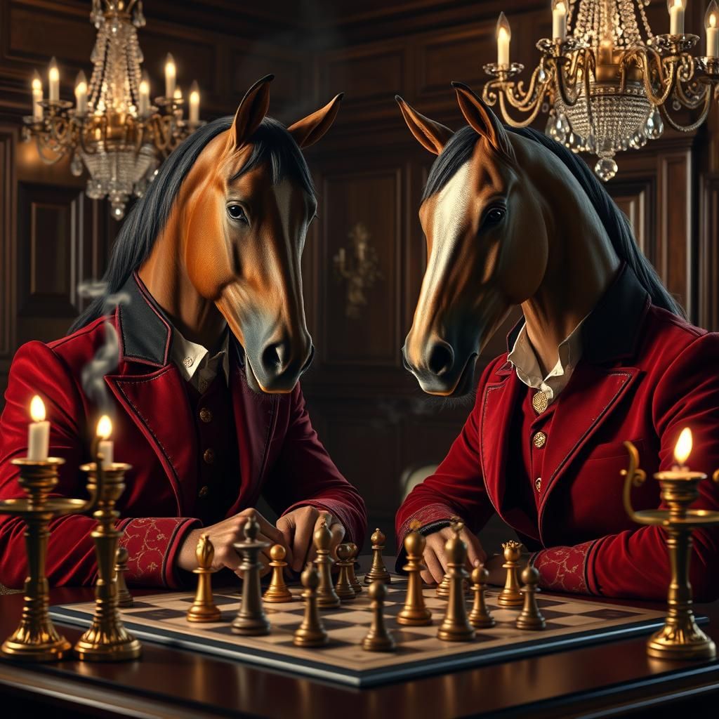Horse-Headed Noblemen Play Chess in Elite Club