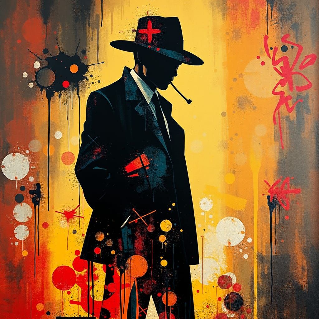 Surreal Detective Silhouette in Polychrome Street Art Style