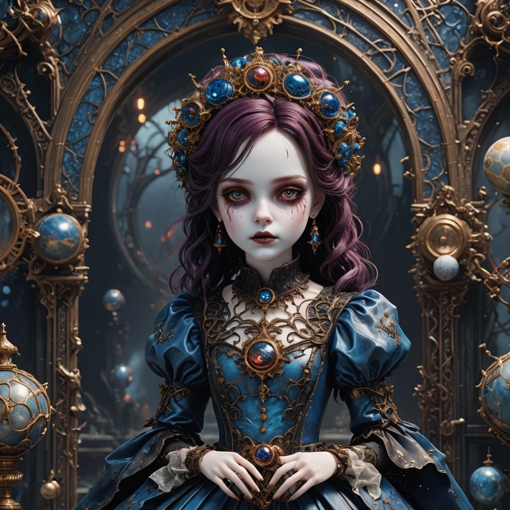 Gothic Porcelain Doll Supernova: Detailed Matte Painting