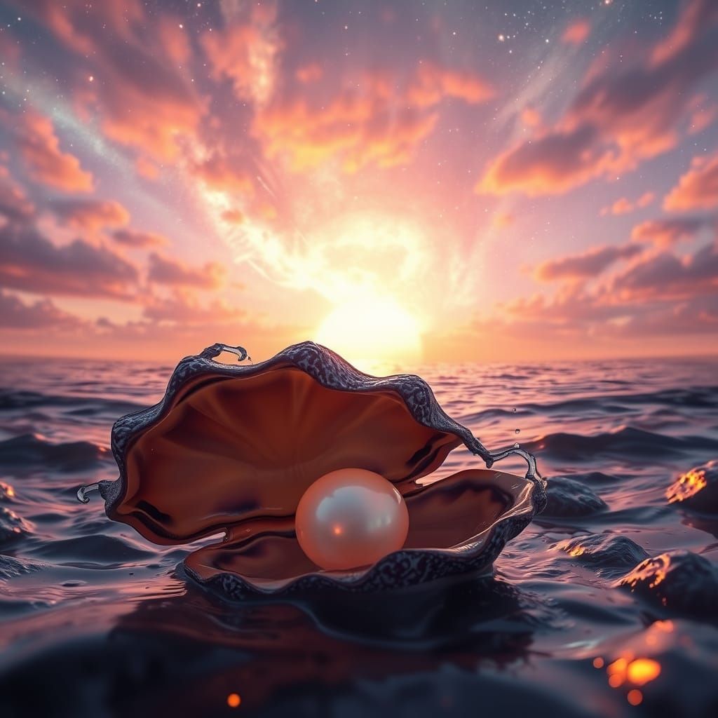 Galaxy Sunset Double Exposure with Pearl Clam